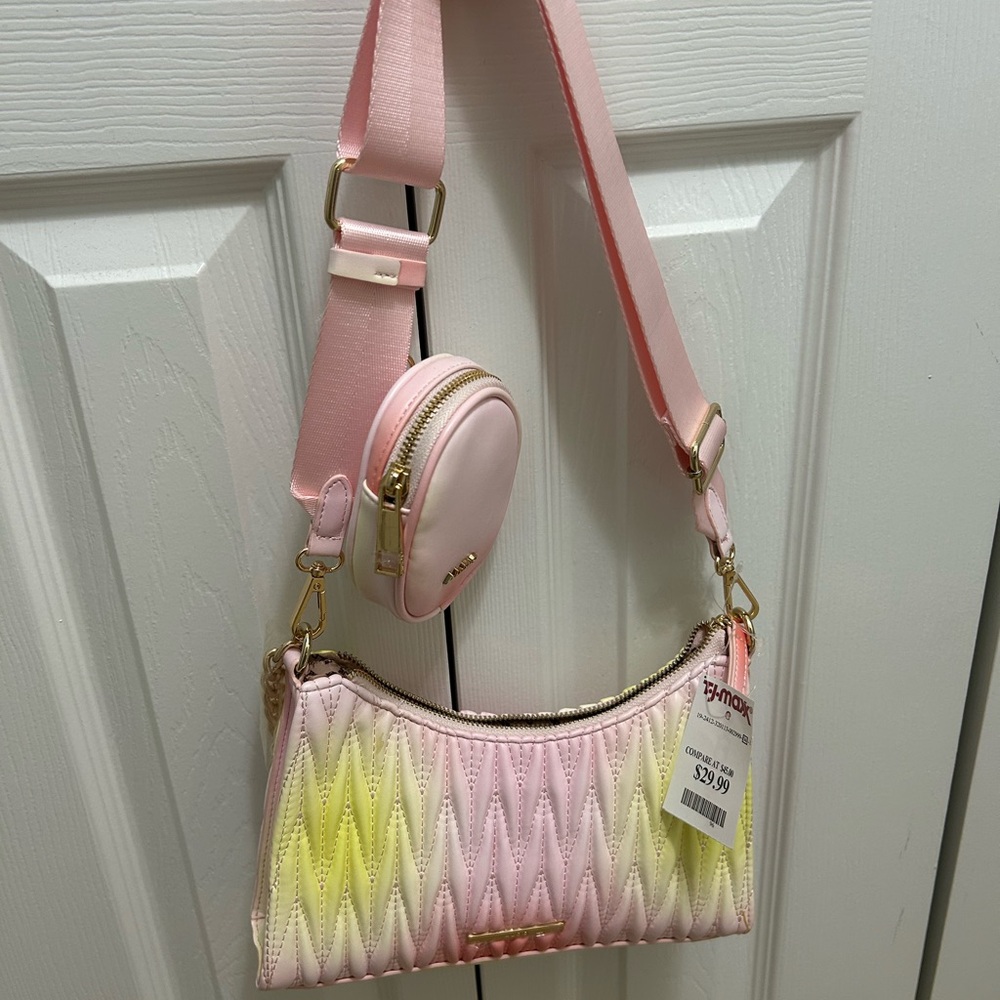 Betsey Johnson Pink and Yellow Quilted Crossbody Bag